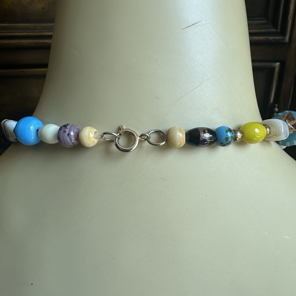 VTG Beaded Necklace 22 Inch Artisan Lamp Art Glass Multicolor Freeform Hippie - Picture 8 of 8